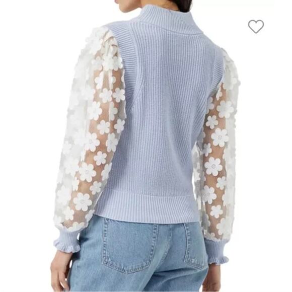 FRENCH CONNECTION Juri Mozart Floral Applique Sweater Blue White Sz S NWT {3J24} - Picture 2 of 3